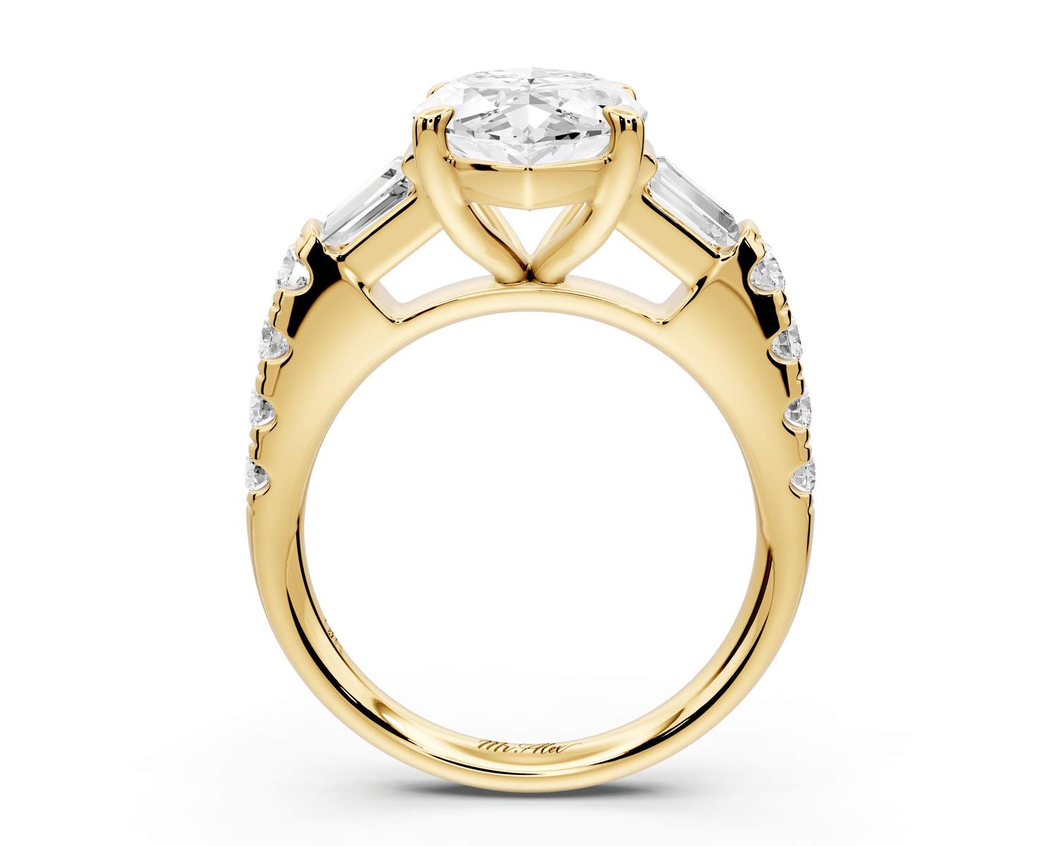 Aria - 4ct 14k yellow gold marquise Diamond with tapered baguettes and round accent stones engagement ring - Mr. Alex Jewelry