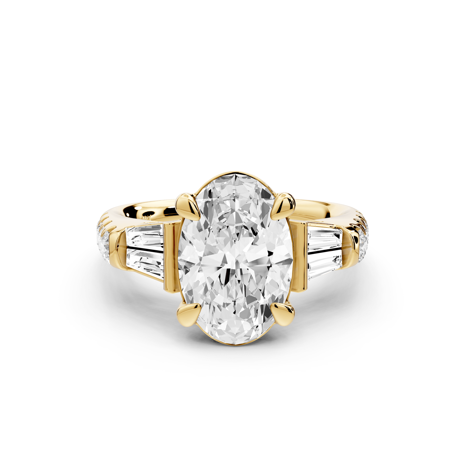 Aria - 4ct 14k yellow gold oval Diamond with tapered baguettes and round accent stones Engagement ring - Mr. Alex Jewelry