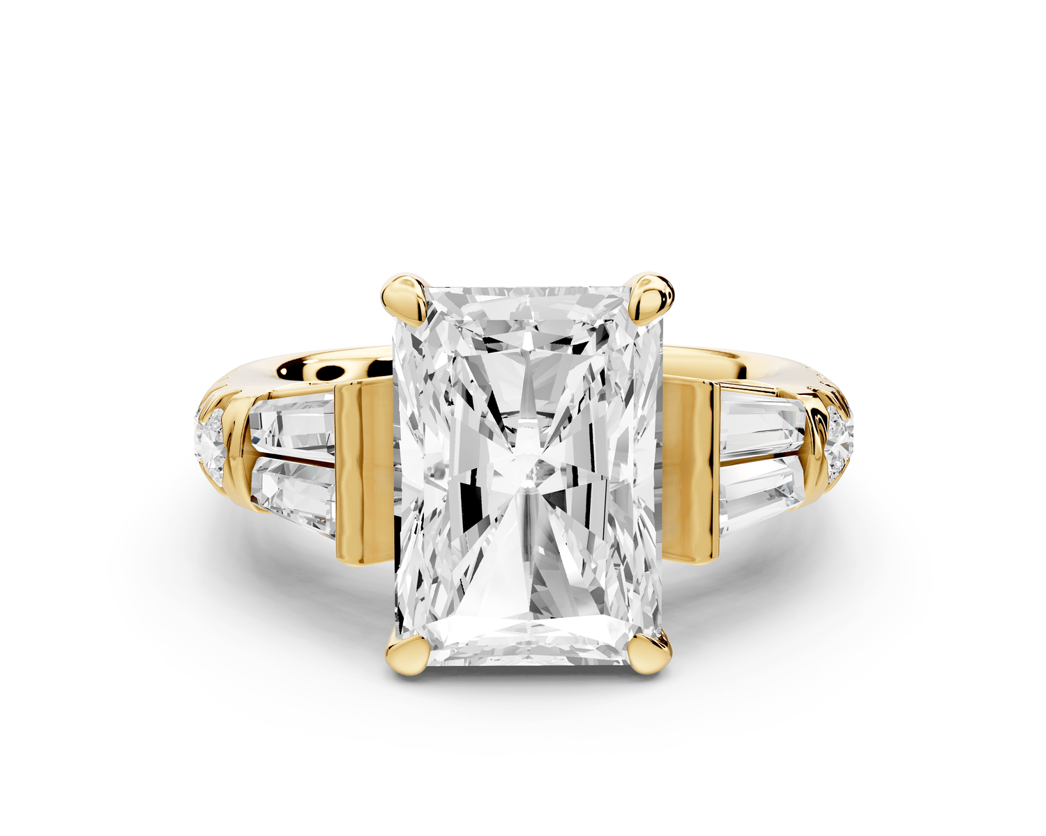 Aria - 4ct 14k yellow gold radiant Diamond with tapered baguettes and round accent stones engagement ring - Mr. Alex Jewelry
