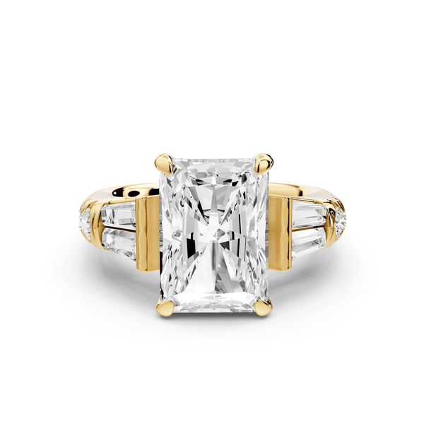 Aria - 4ct 14k yellow gold radiant Diamond with tapered baguettes and round accent stones engagement ring - Mr. Alex Jewelry