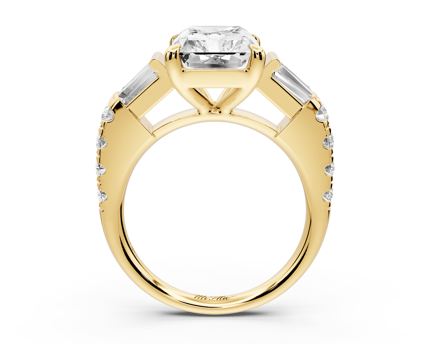 Aria - 4ct 14k yellow gold radiant Diamond with tapered baguettes and round accent stones engagement ring - Mr. Alex Jewelry