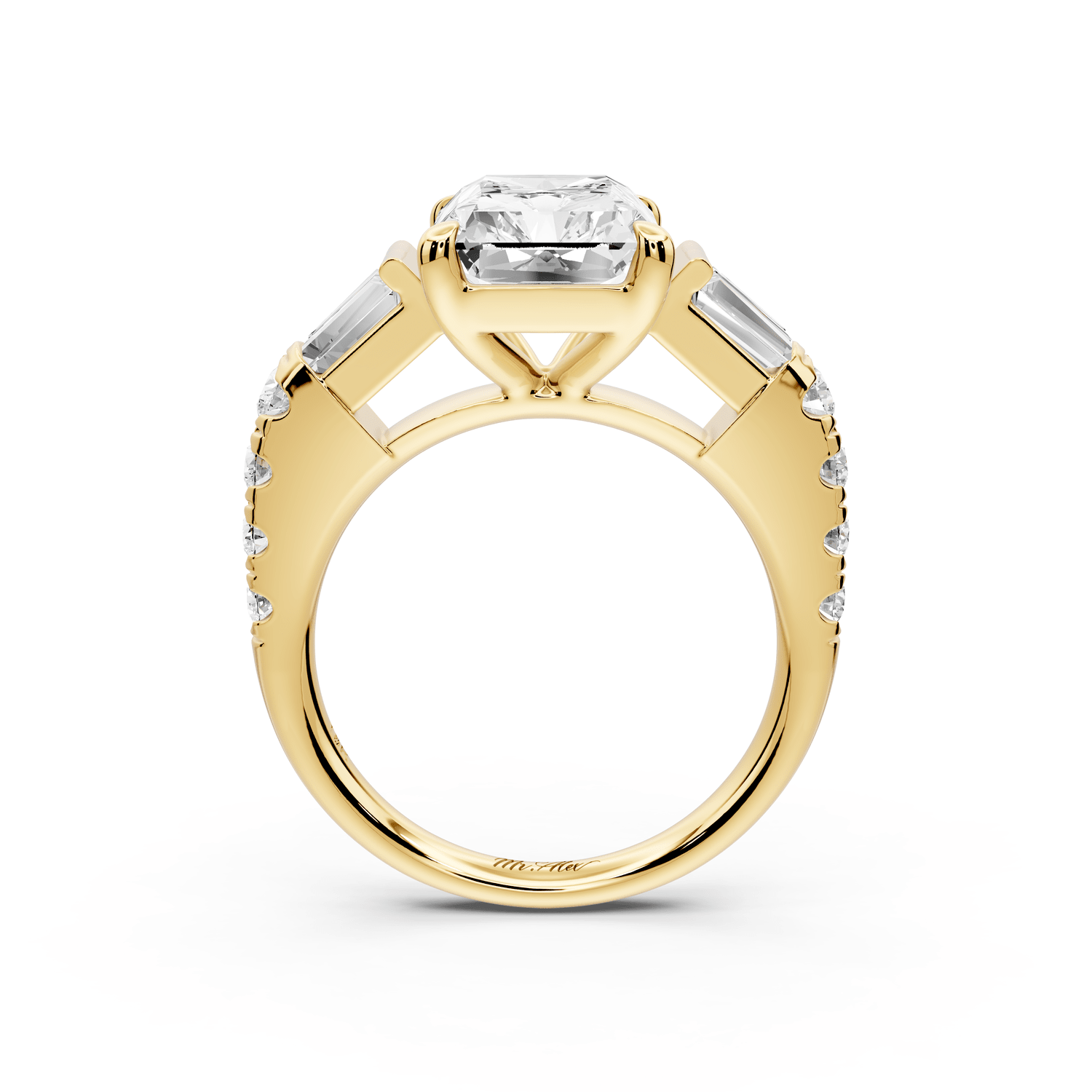 Aria - 4ct 14k yellow gold radiant Diamond with tapered baguettes and round accent stones engagement ring - Mr. Alex Jewelry