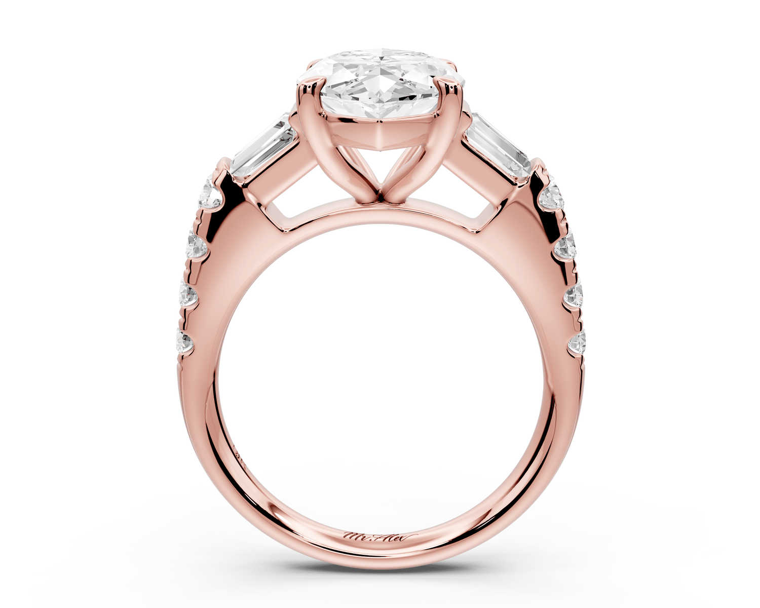 Aria - 4ct 18k rose gold marquise Diamond with tapered baguettes and round accent stones engagement ring - Mr. Alex Jewelry