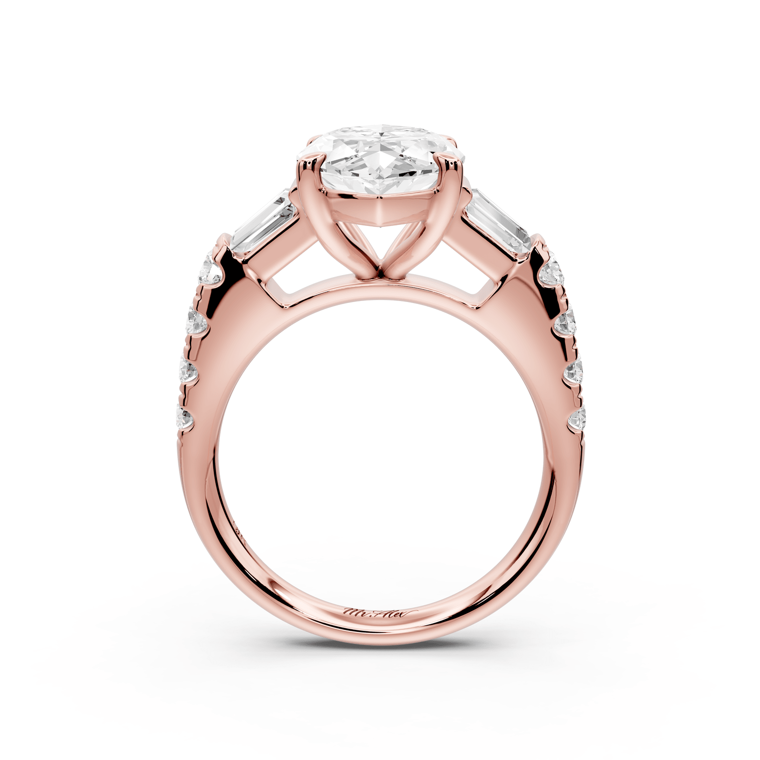 Aria - 4ct 18k rose gold marquise Diamond with tapered baguettes and round accent stones engagement ring - Mr. Alex Jewelry