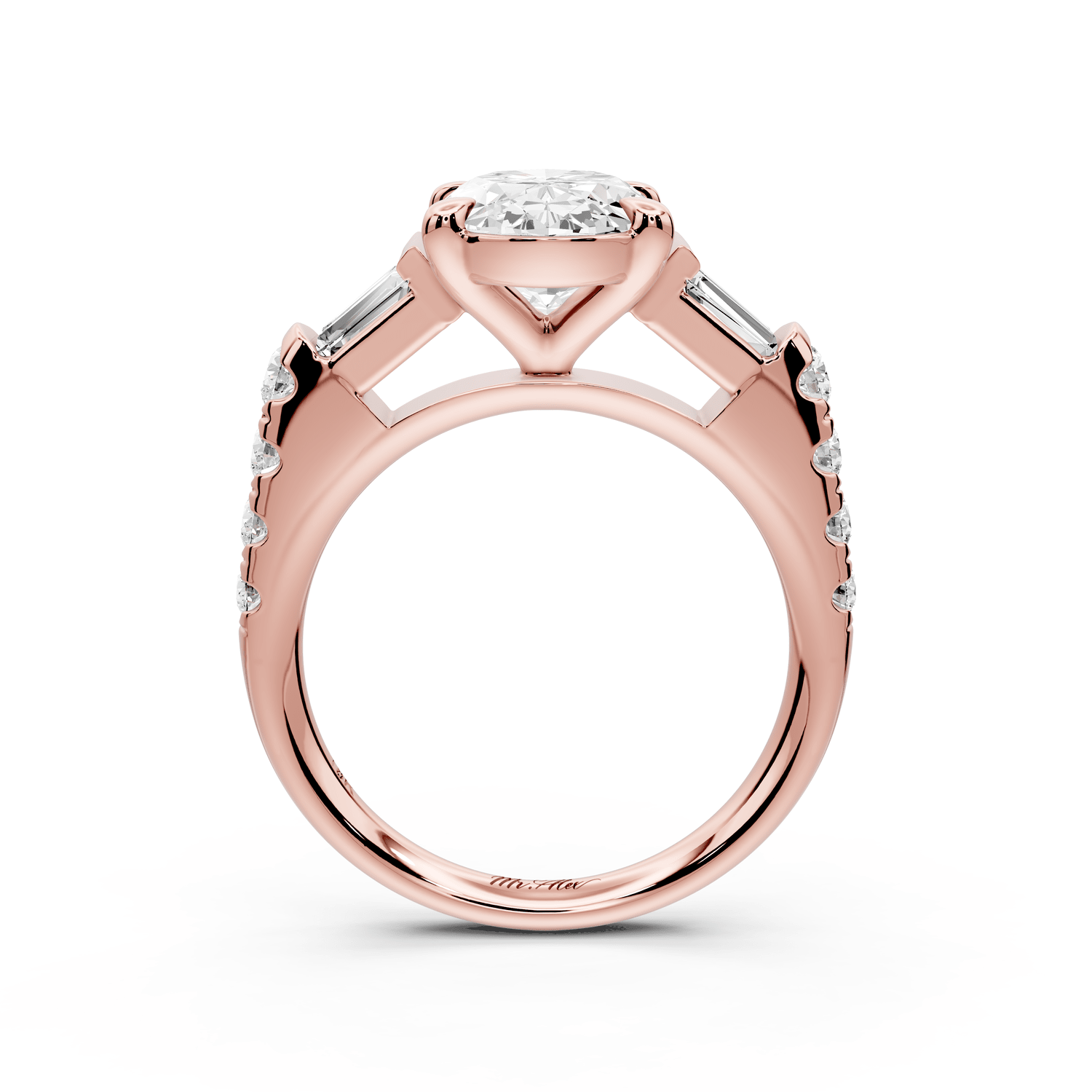 Aria - 4ct 18k rose gold oval Diamond with tapered baguettes and round accent stones Engagement ring - Mr. Alex Jewelry