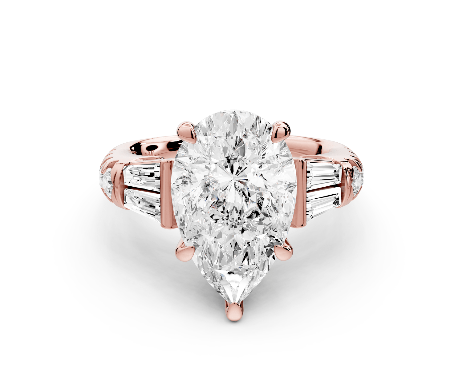 Aria - 4ct 18k rose gold pear Diamond with tapered baguettes and round accent stones Engagement ring - Mr. Alex Jewelry