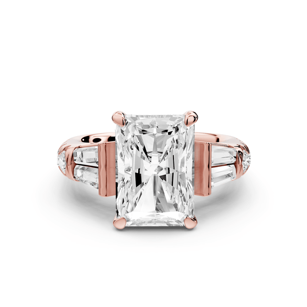 Aria - 4ct 18k rose gold radiant Diamond with tapered baguettes and round accent stones engagement ring - Mr. Alex Jewelry