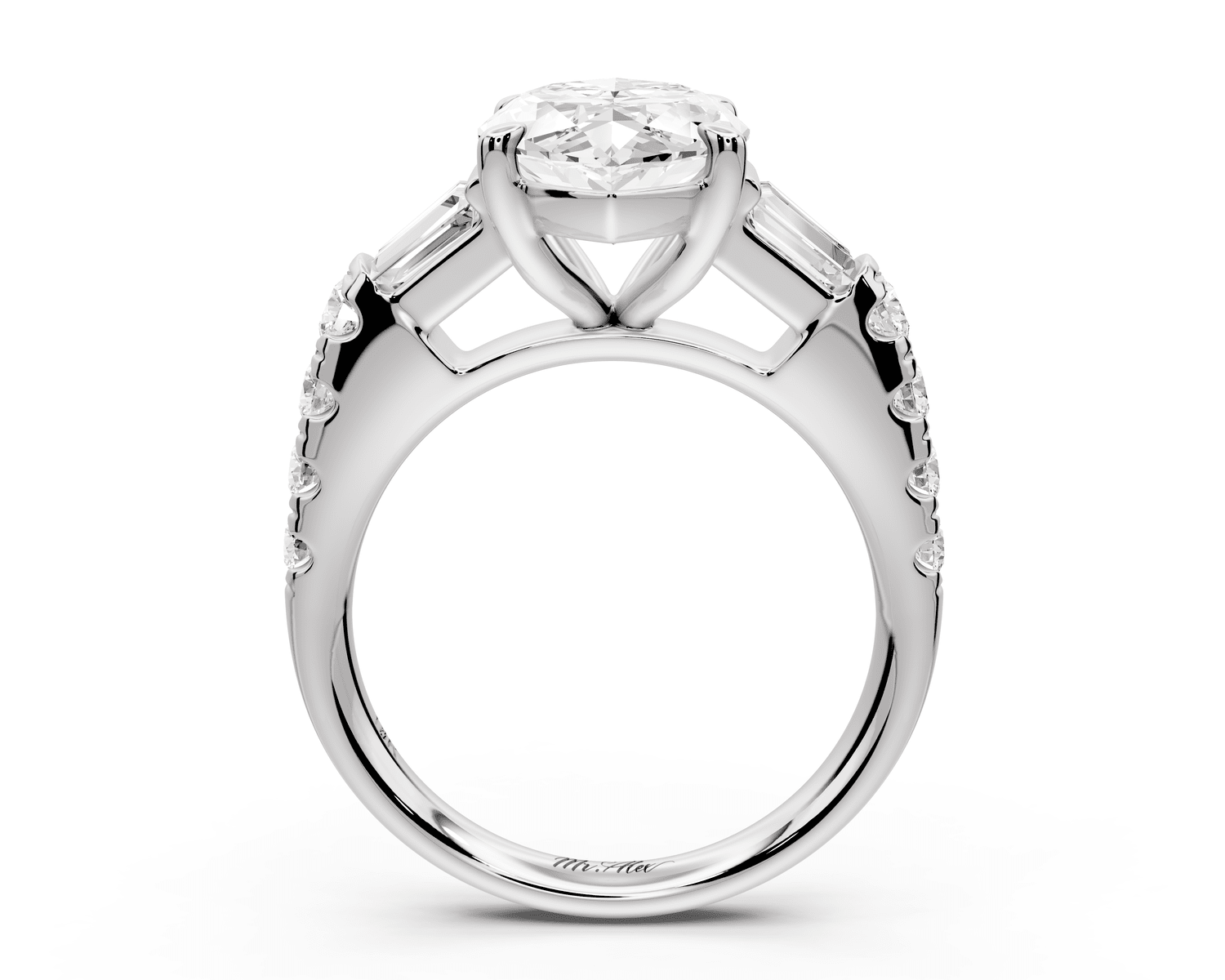 Aria - 4ct 18k white gold marquise Diamond with tapered baguettes and round accent stones engagement ring - Mr. Alex Jewelry