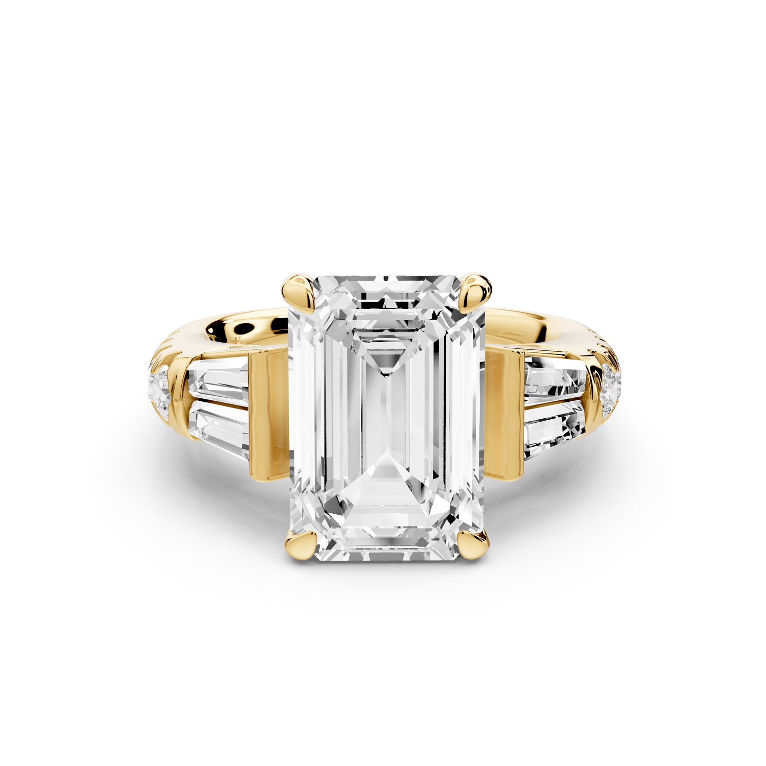 Aria - 4ct 18k yellow gold emerald Diamond with tapered baguettes and round accent stones Engagement ring - Mr. Alex Jewelry