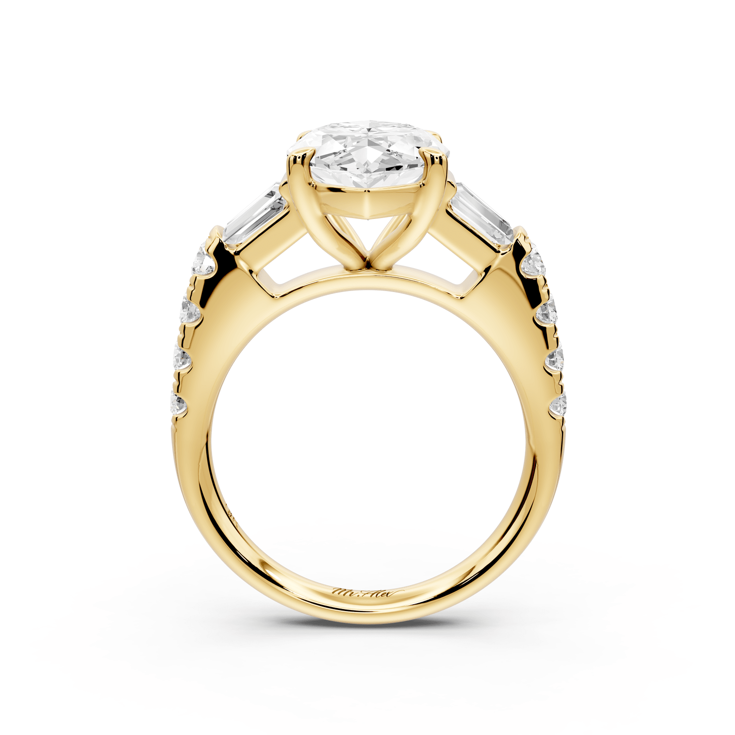 Aria - 4ct 18k yellow gold marquise Diamond with tapered baguettes and round accent stones engagement ring - Mr. Alex Jewelry