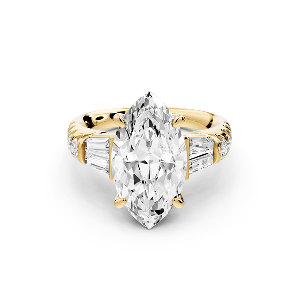 Aria - 4ct 18k yellow gold marquise Diamond with tapered baguettes and round accent stones engagement ring - Mr. Alex Jewelry