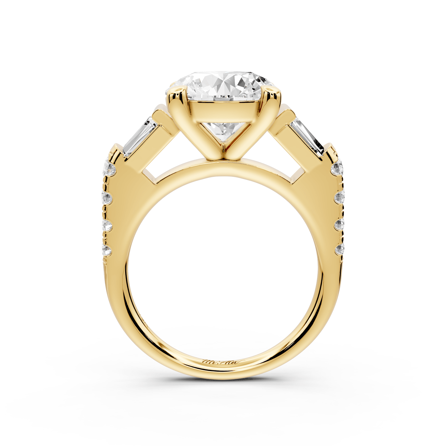 Aria - 4ct 18k yellow gold round Diamond with tapered baguettes and round accent stones engagment ring - Mr. Alex Jewelry
