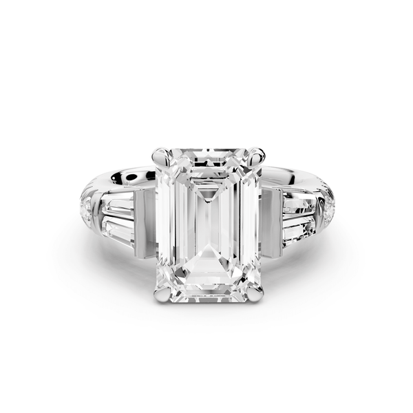 Aria - 4ct platinum emerald Diamond with tapered baguettes and round accent stones Engagement ring - Mr. Alex Jewelry