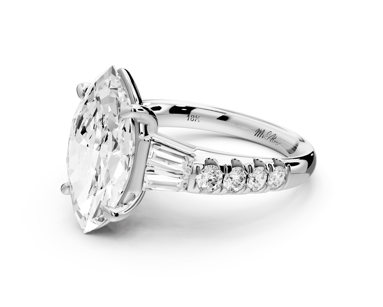 Aria - 4ct platinum marquise Diamond with tapered baguettes and round accent stones engagement ring - Mr. Alex Jewelry
