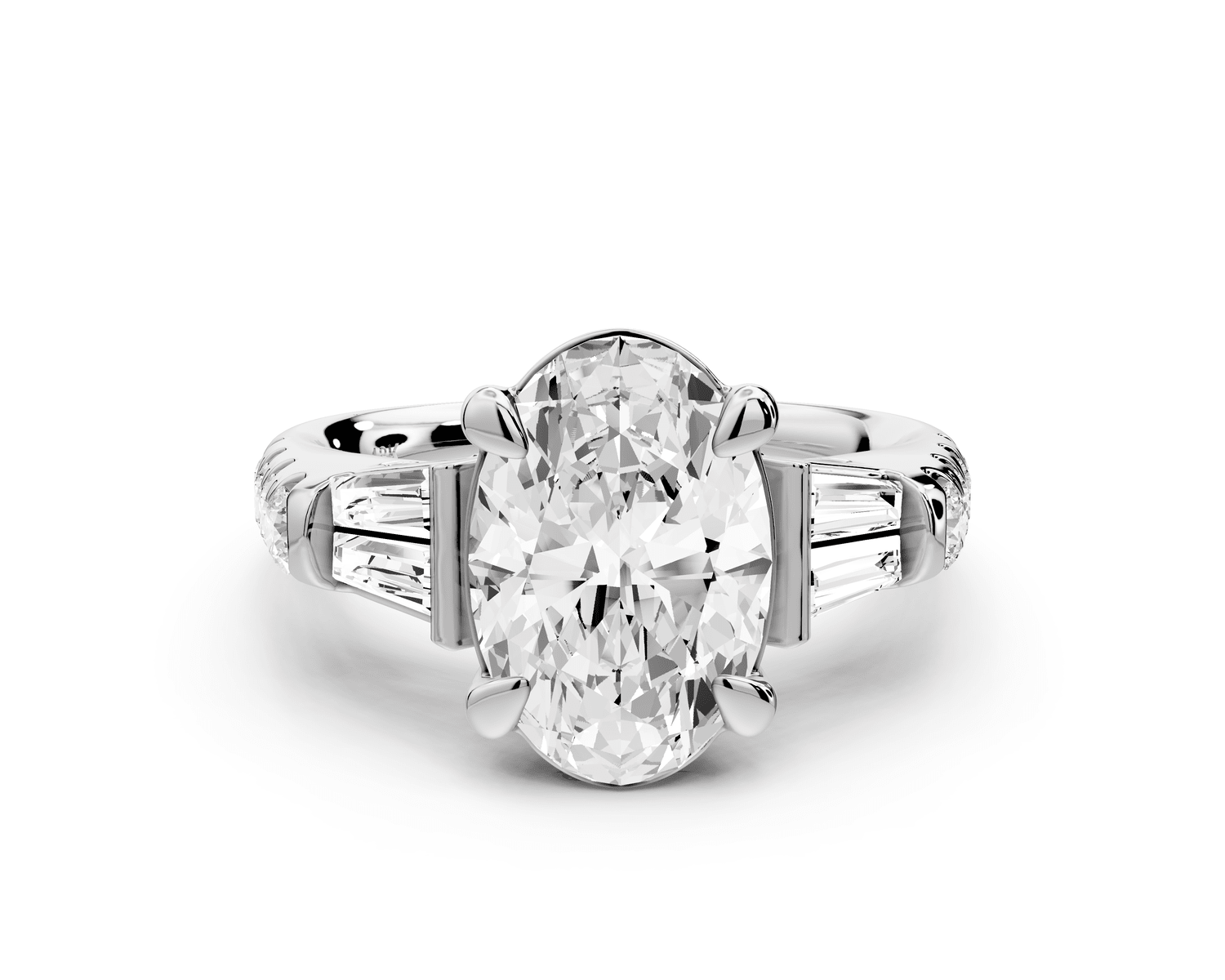 Aria - 4ct platinum oval Diamond with tapered baguettes and round accent stones Engagement ring - Mr. Alex Jewelry