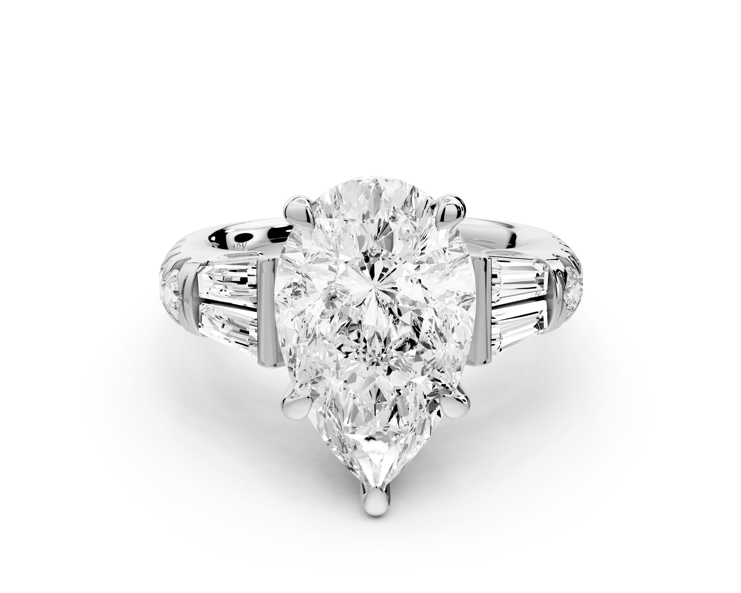 Aria - 4ct platinum pear Diamond with tapered baguettes and round accent stones Engagement ring - Mr. Alex Jewelry