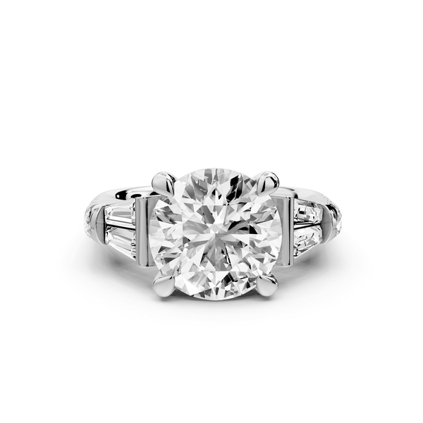 Aria - 4ct platinum round Diamond with tapered baguettes and round accent stones engagment ring - Mr. Alex Jewelry