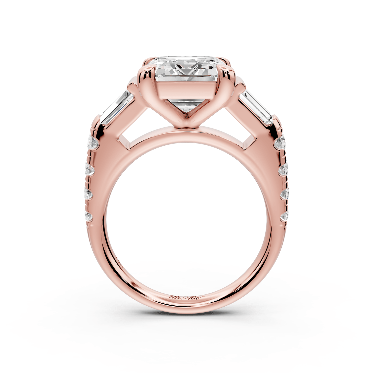 Aria - 5ct 14k rose gold emerald Diamond with tapered baguettes and round accent stones Engagement ring - Mr. Alex Jewelry