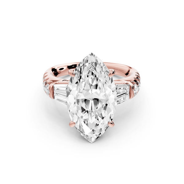 Aria - 5ct 14k rose gold marquise Diamond with tapered baguettes and round accent stones engagement ring - Mr. Alex Jewelry