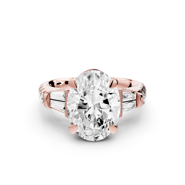 Aria - 5ct 14k rose gold oval Diamond with tapered baguettes and round accent stones Engagement ring - Mr. Alex Jewelry
