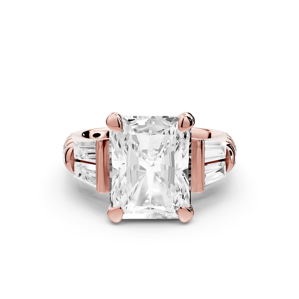 Aria - 5ct 14k rose gold radiant Diamond with tapered baguettes and round accent stones engagement ring - Mr. Alex Jewelry