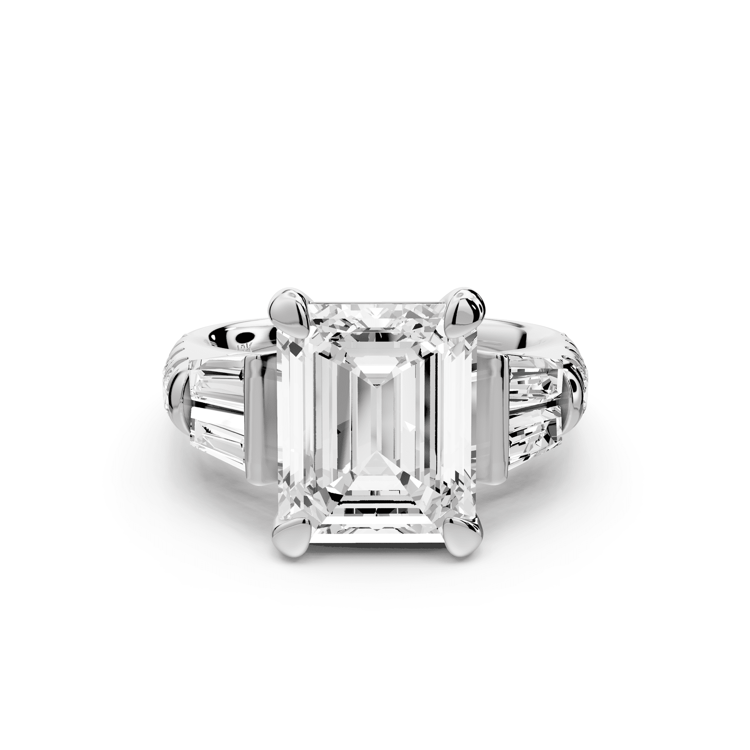 Aria - 5ct 14k white gold emerald Diamond with tapered baguettes and round accent stones Engagement ring - Mr. Alex Jewelry