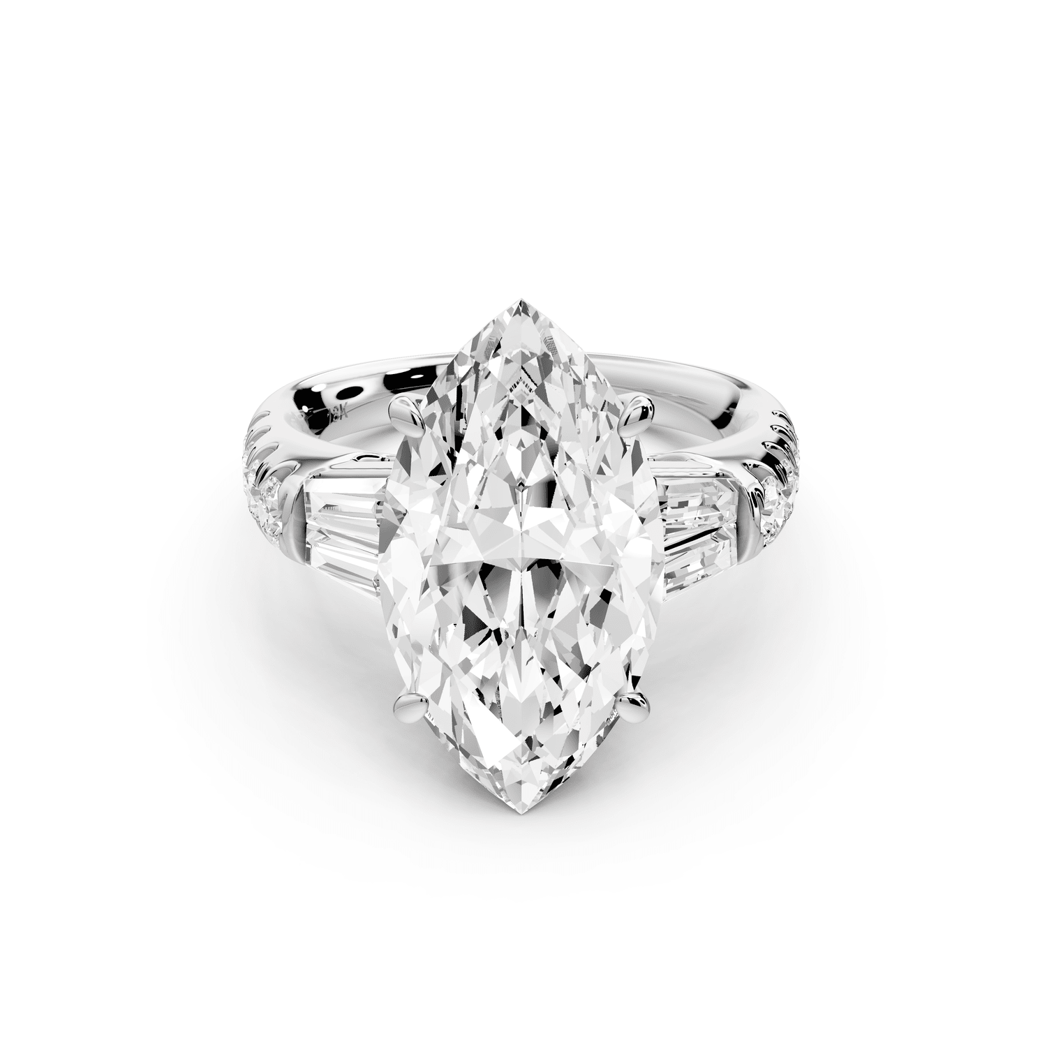 Aria - 5ct 14k white gold marquise Diamond with tapered baguettes and round accent stones engagement ring - Mr. Alex Jewelry
