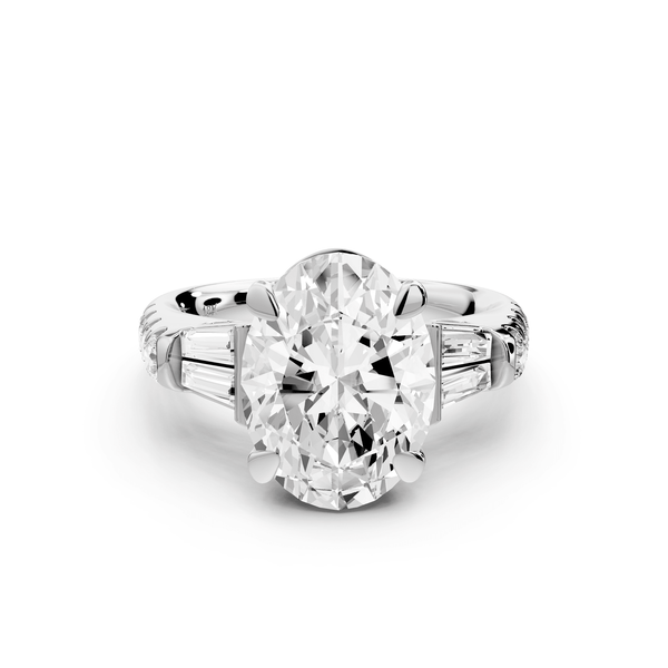 Aria - 5ct 14k white gold oval Diamond with tapered baguettes and round accent stones Engagement ring - Mr. Alex Jewelry