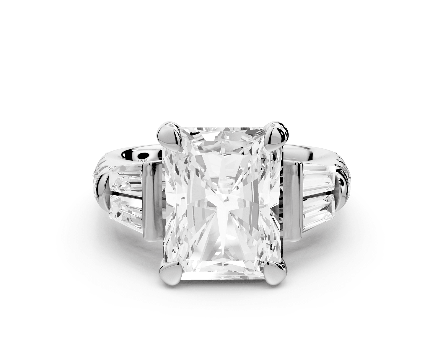 Aria - 5ct 14k white gold radiant Diamond with tapered baguettes and round accent stones engagement ring - Mr. Alex Jewelry