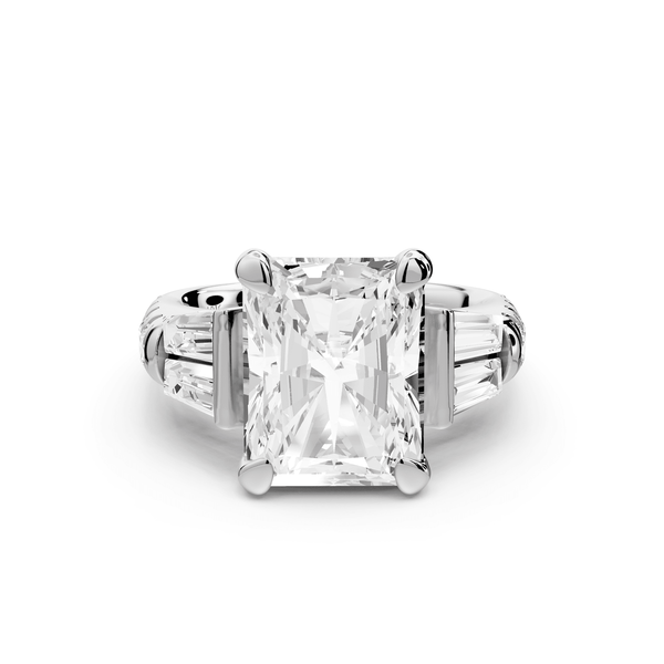 Aria - 5ct 14k white gold radiant Diamond with tapered baguettes and round accent stones engagement ring - Mr. Alex Jewelry