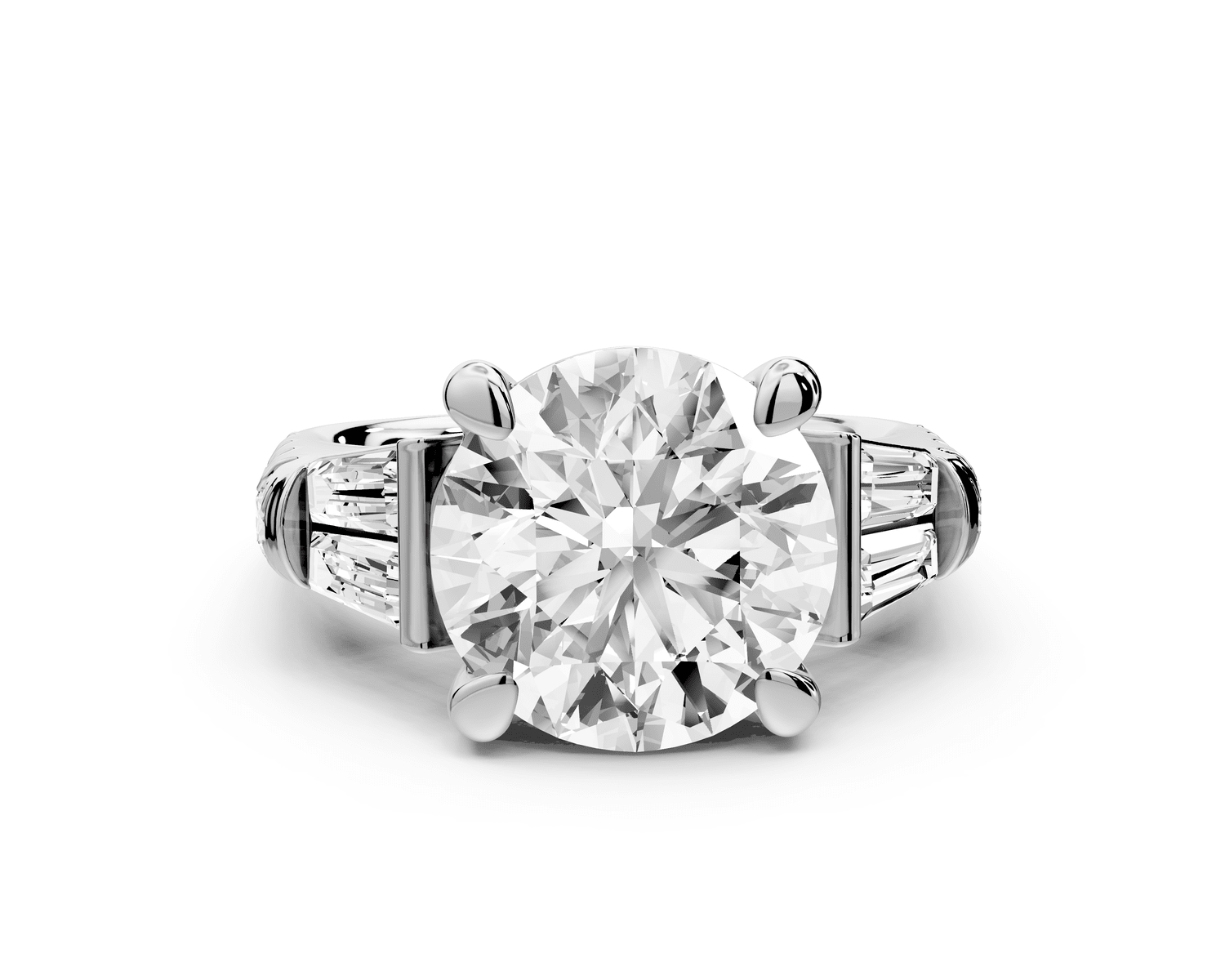 Aria - 5ct 14k white gold round Diamond with tapered baguettes and round accent stones engagment ring - Mr. Alex Jewelry