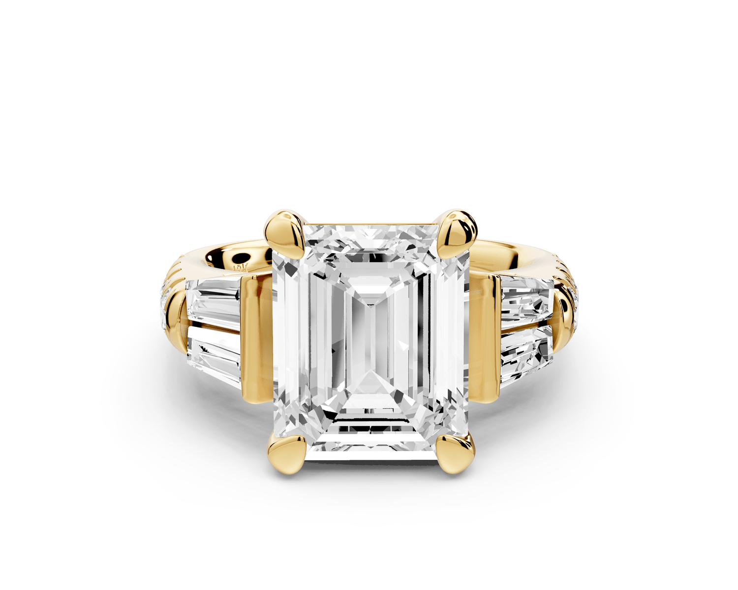 Aria - 5ct 14k yellow gold emerald Diamond with tapered baguettes and round accent stones Engagement ring - Mr. Alex Jewelry
