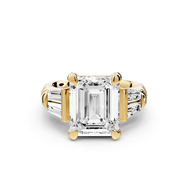 Aria - 5ct 14k yellow gold emerald Diamond with tapered baguettes and round accent stones Engagement ring - Mr. Alex Jewelry