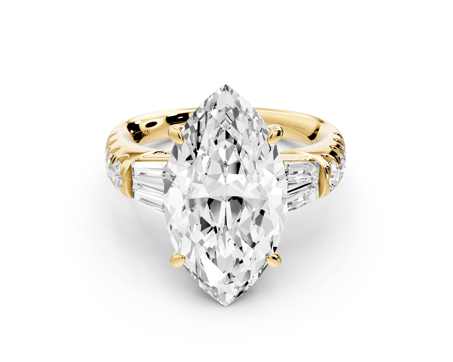Aria - 5ct 14k yellow gold marquise Diamond with tapered baguettes and round accent stones engagement ring - Mr. Alex Jewelry