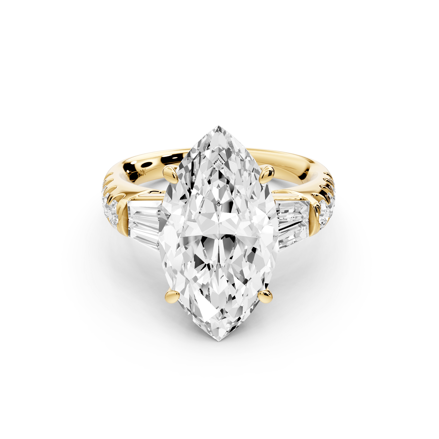 Aria - 5ct 14k yellow gold marquise Diamond with tapered baguettes and round accent stones engagement ring - Mr. Alex Jewelry