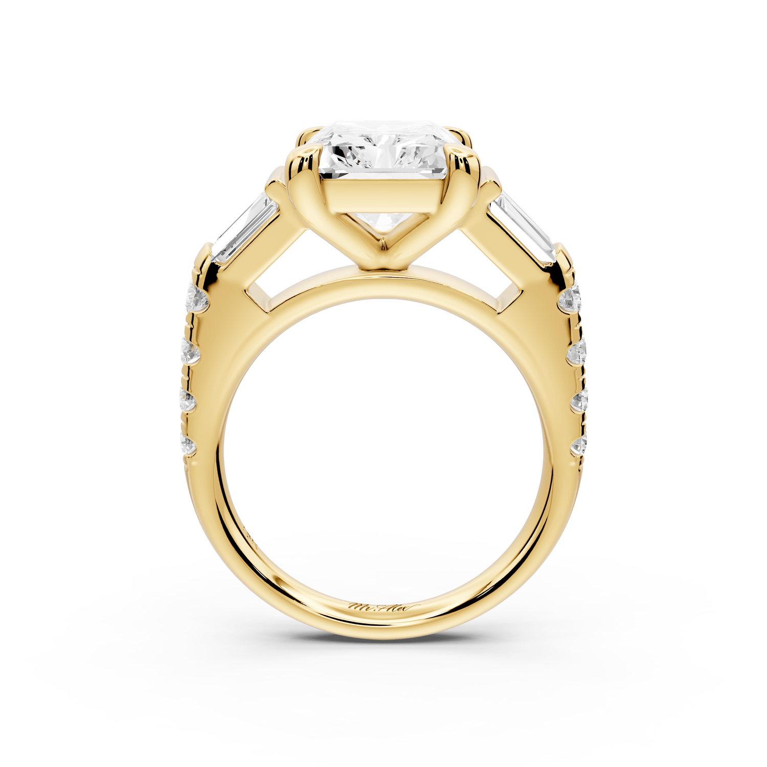 Aria - 5ct 14k yellow gold radiant Diamond with tapered baguettes and round accent stones engagement ring - Mr. Alex Jewelry