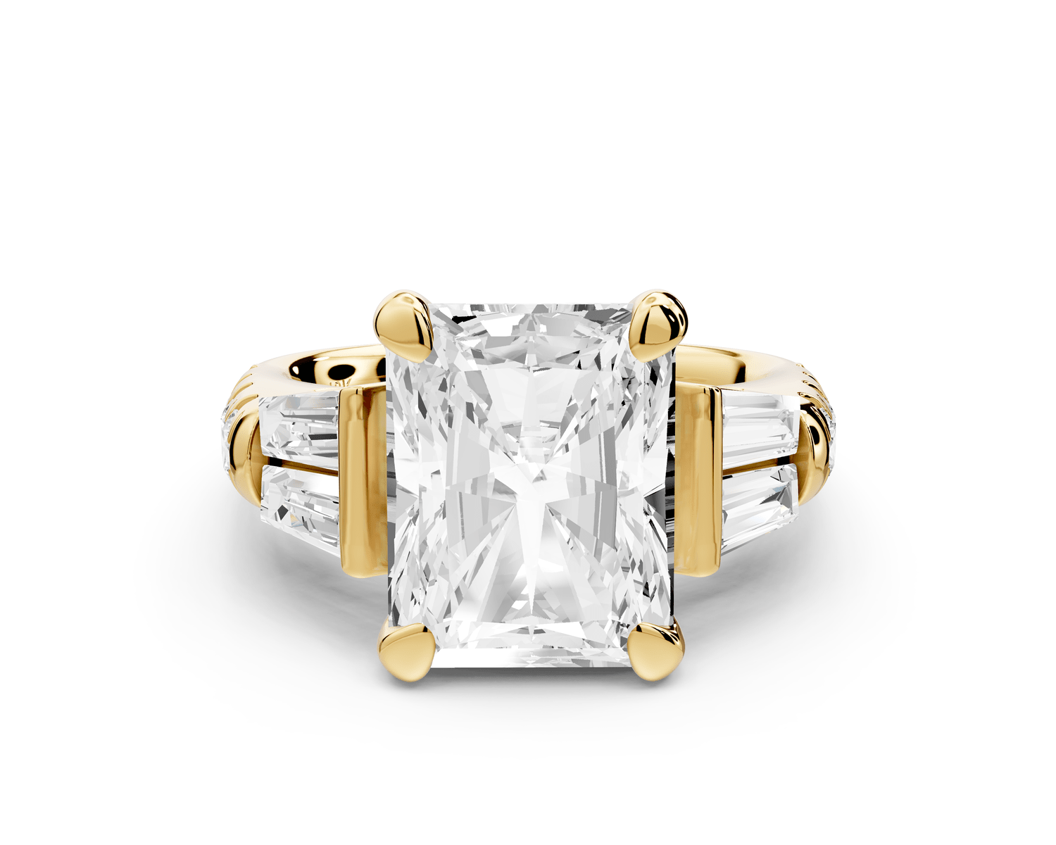 Aria - 5ct 14k yellow gold radiant Diamond with tapered baguettes and round accent stones engagement ring - Mr. Alex Jewelry
