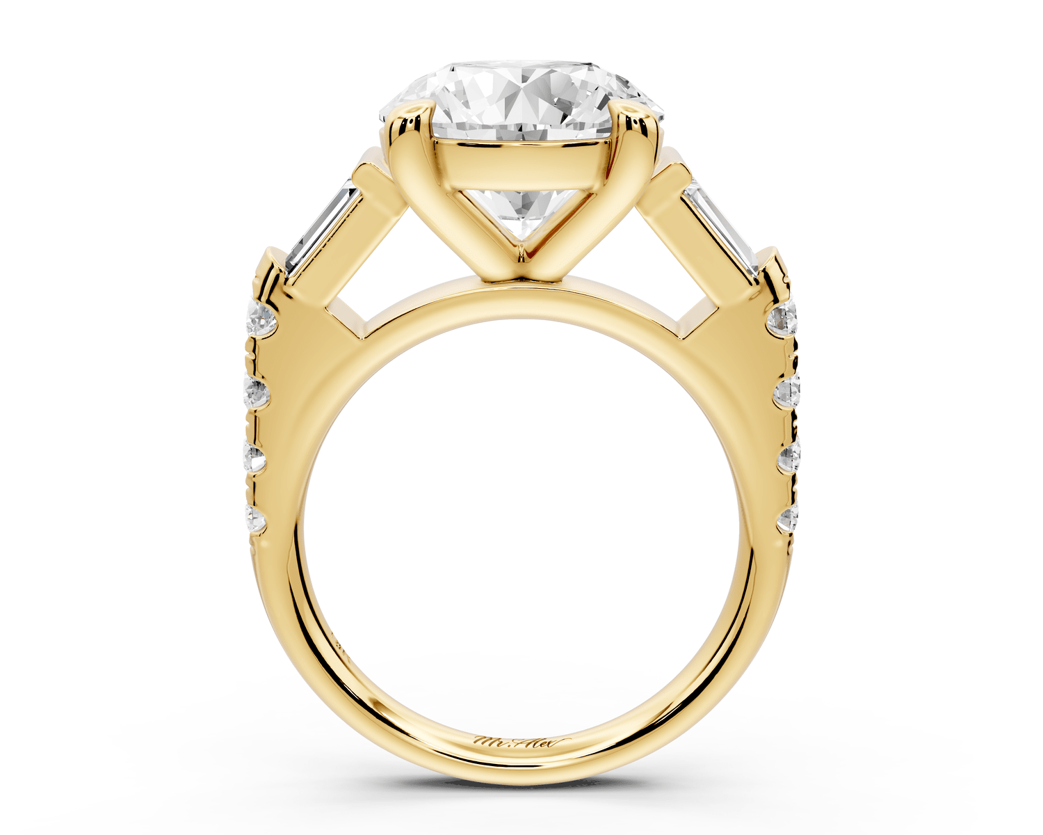 Aria - 5ct 14k yellow gold round Diamond with tapered baguettes and round accent stones engagment ring - Mr. Alex Jewelry