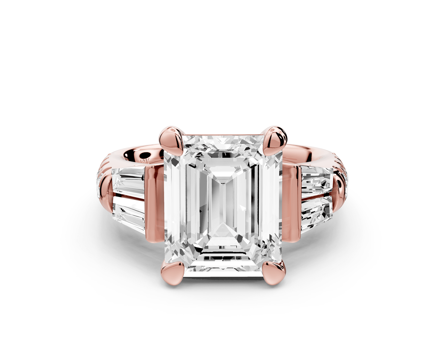 Aria - 5ct 18k rose gold emerald Diamond with tapered baguettes and round accent stones Engagement ring - Mr. Alex Jewelry