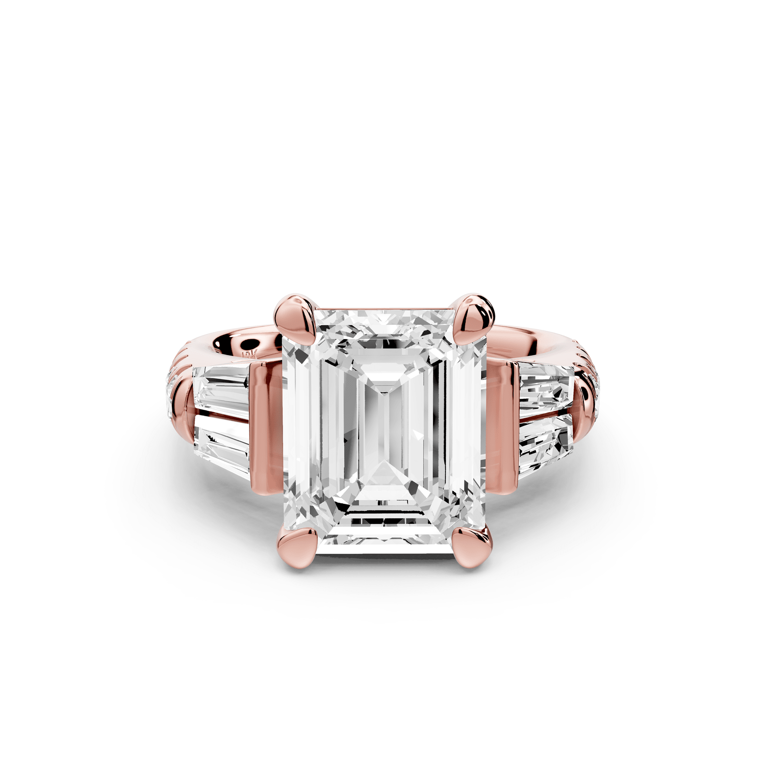 Aria - 5ct 18k rose gold emerald Diamond with tapered baguettes and round accent stones Engagement ring - Mr. Alex Jewelry