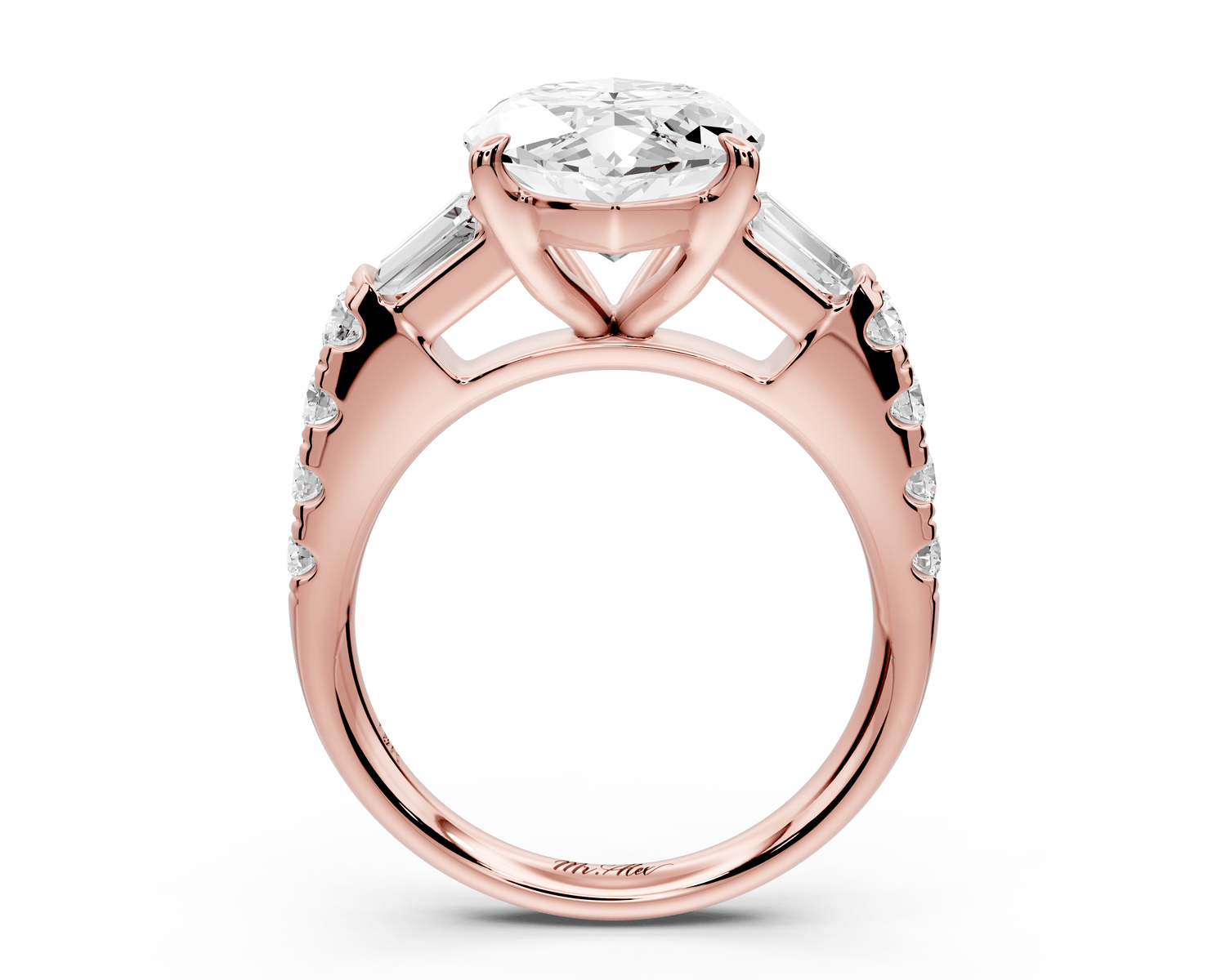 Aria - 5ct 18k rose gold marquise Diamond with tapered baguettes and round accent stones engagement ring - Mr. Alex Jewelry