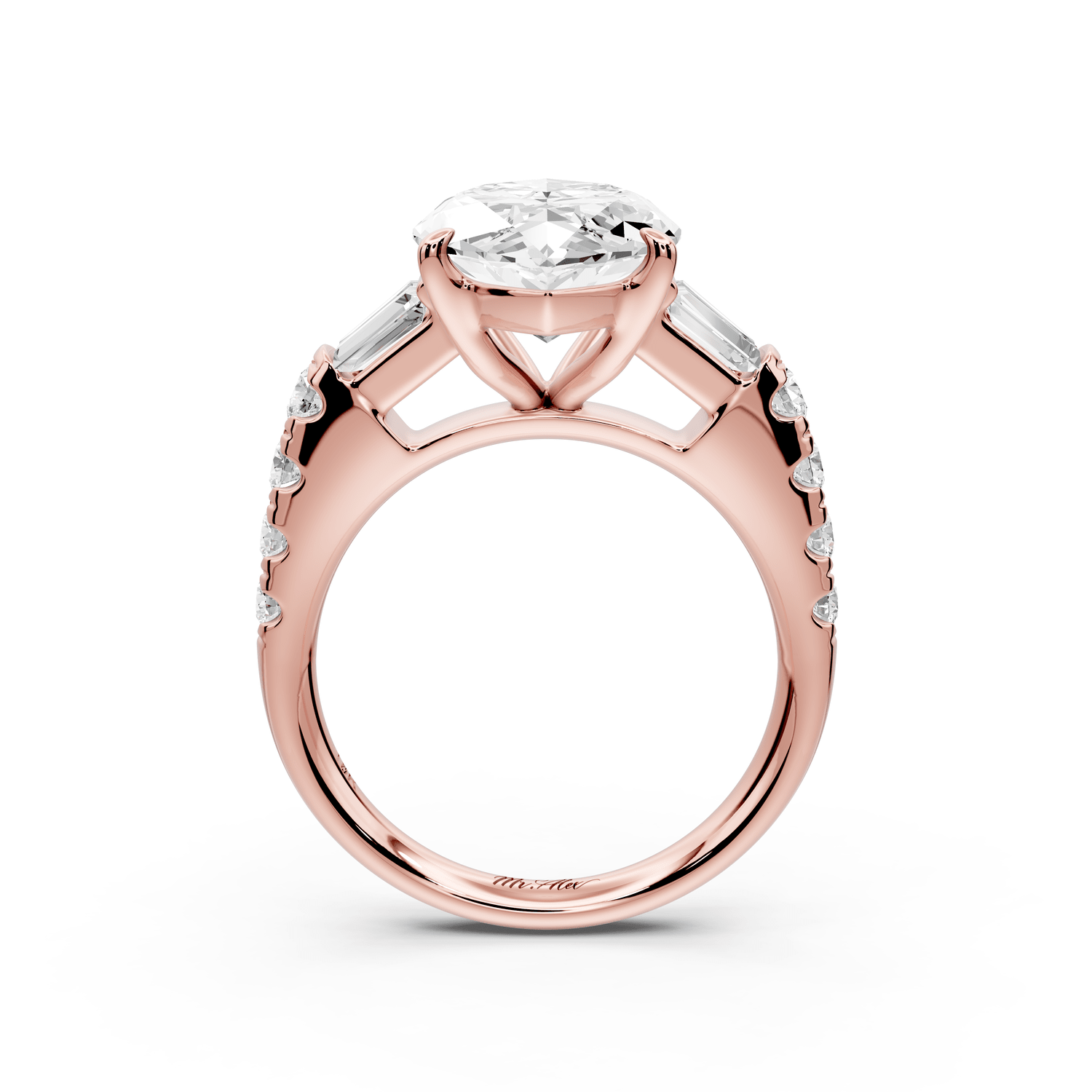 Aria - 5ct 18k rose gold marquise Diamond with tapered baguettes and round accent stones engagement ring - Mr. Alex Jewelry
