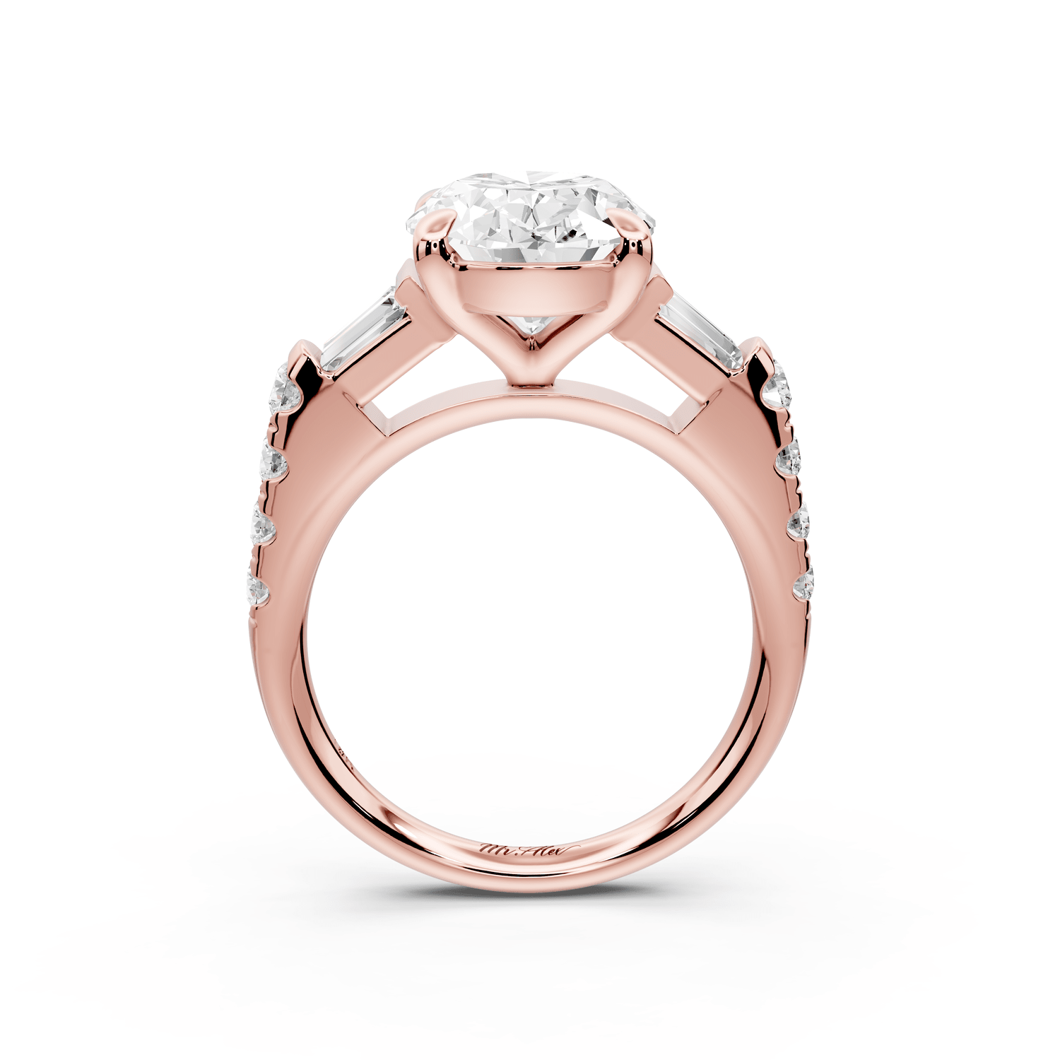 Aria - 5ct 18k rose gold oval Diamond with tapered baguettes and round accent stones Engagement ring - Mr. Alex Jewelry