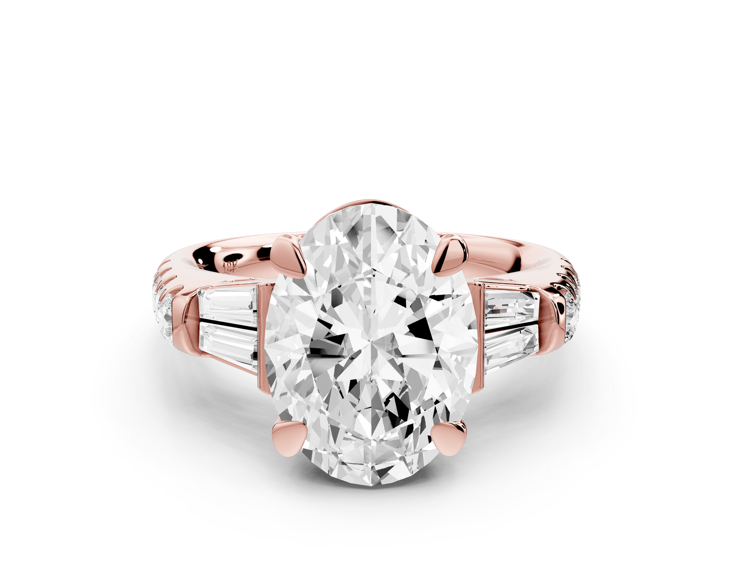 Aria - 5ct 18k rose gold oval Diamond with tapered baguettes and round accent stones Engagement ring - Mr. Alex Jewelry