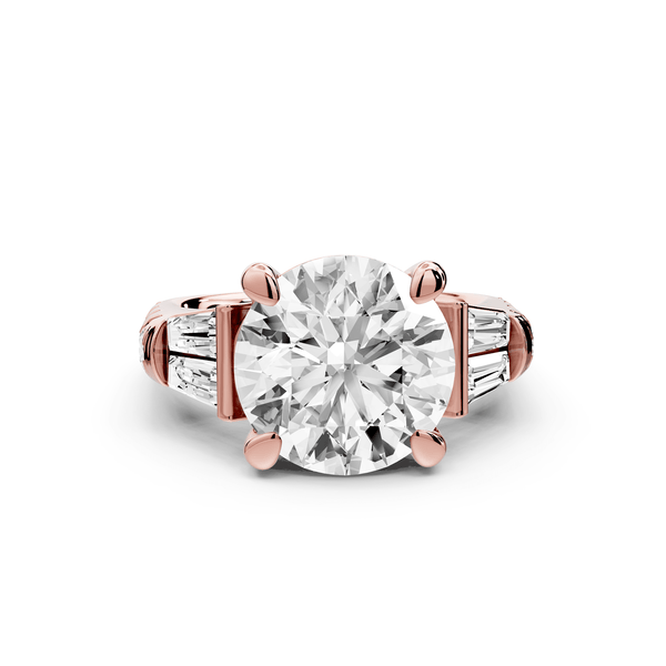 Aria - 5ct 18k rose gold round Diamond with tapered baguettes and round accent stones engagment ring - Mr. Alex Jewelry
