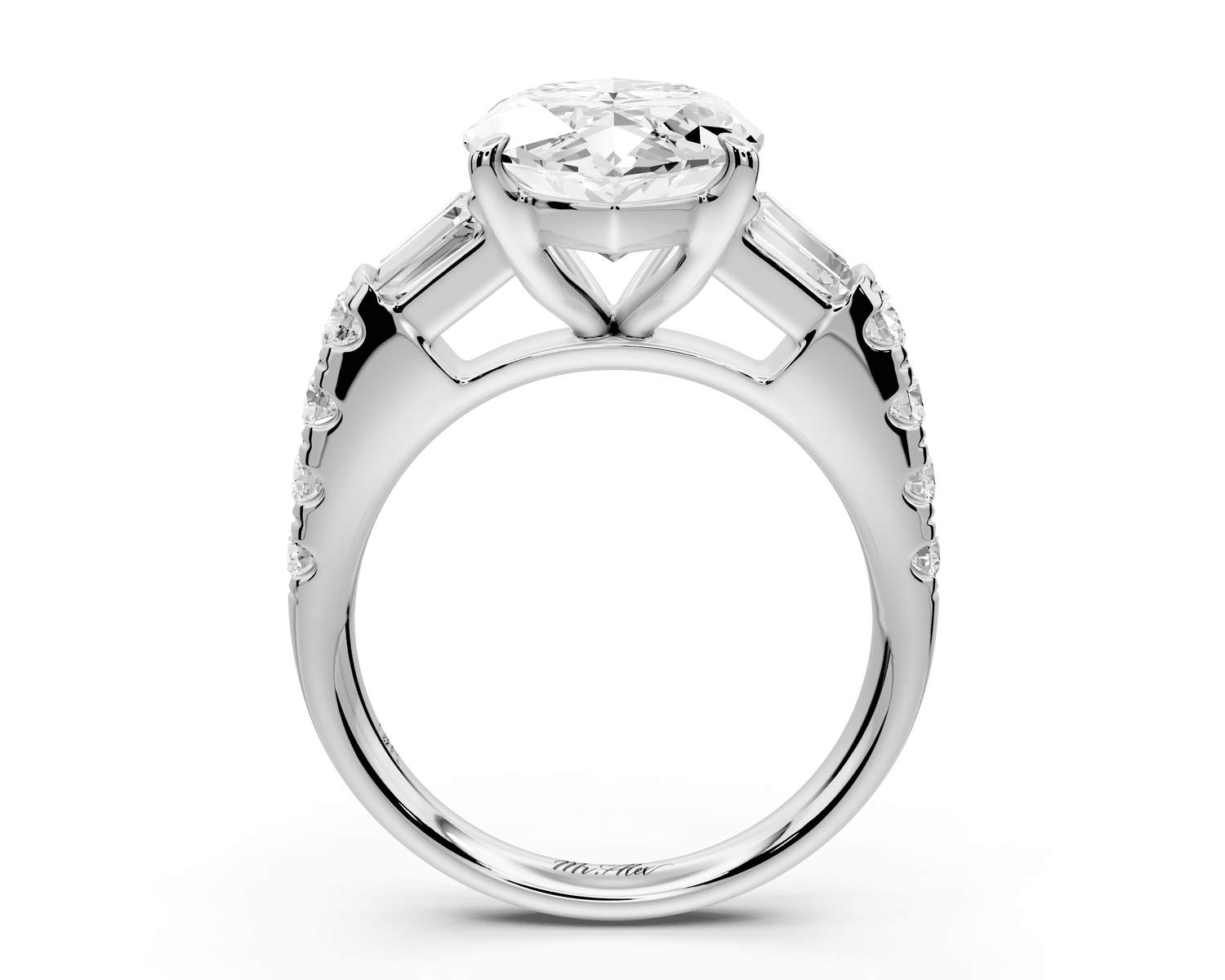 Aria - 5ct 18k white gold marquise Diamond with tapered baguettes and round accent stones engagement ring - Mr. Alex Jewelry
