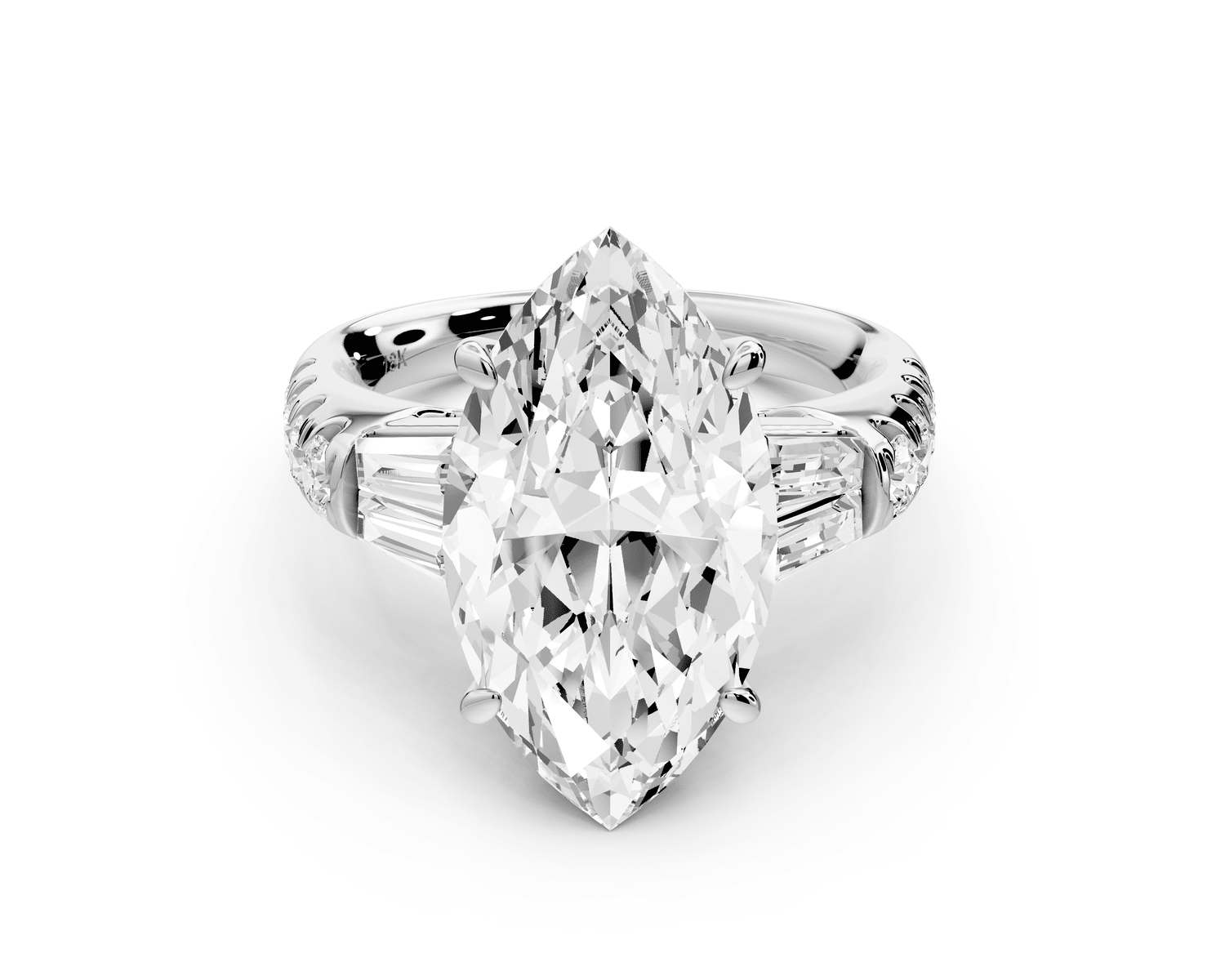 Aria - 5ct 18k white gold marquise Diamond with tapered baguettes and round accent stones engagement ring - Mr. Alex Jewelry