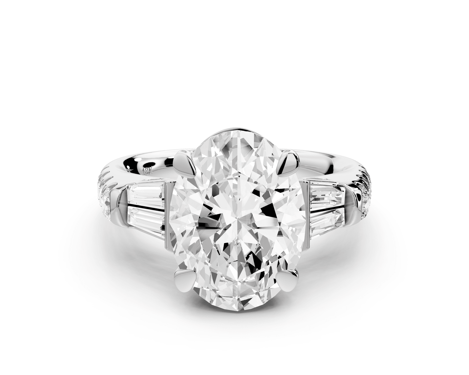 Aria - 5ct 18k white gold oval Diamond with tapered baguettes and round accent stones Engagement ring - Mr. Alex Jewelry