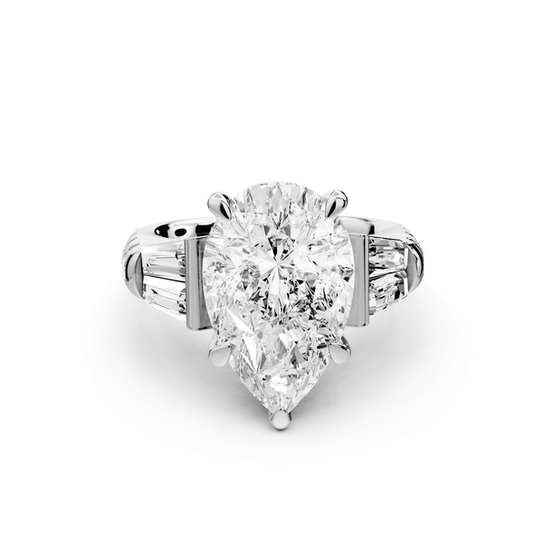 Aria - 5ct 18k white gold pear Diamond with tapered baguettes and round accent stones Engagement ring - Mr. Alex Jewelry