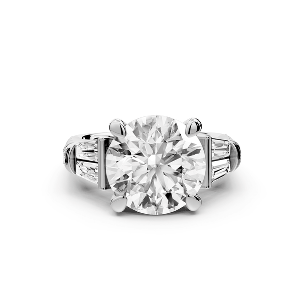 Aria - 5ct 18k white gold round Diamond with tapered baguettes and round accent stones engagment ring - Mr. Alex Jewelry